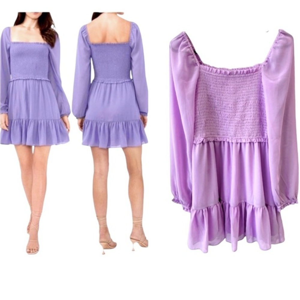 1. STATE Long Sleeved Smocked Lilac Dress - Small